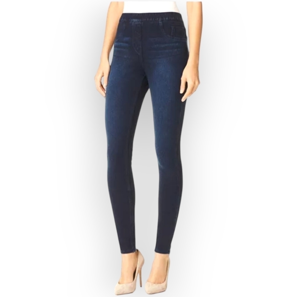 SPANX Ready To Wow Jean Ankle Leggings Women's Large Blue Dark Wash High Rise